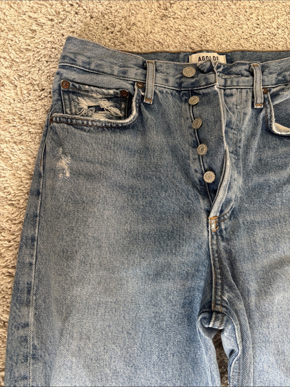 Agolde Light Blue Distressed Boyfriend Jeans - Picture 3 of 5